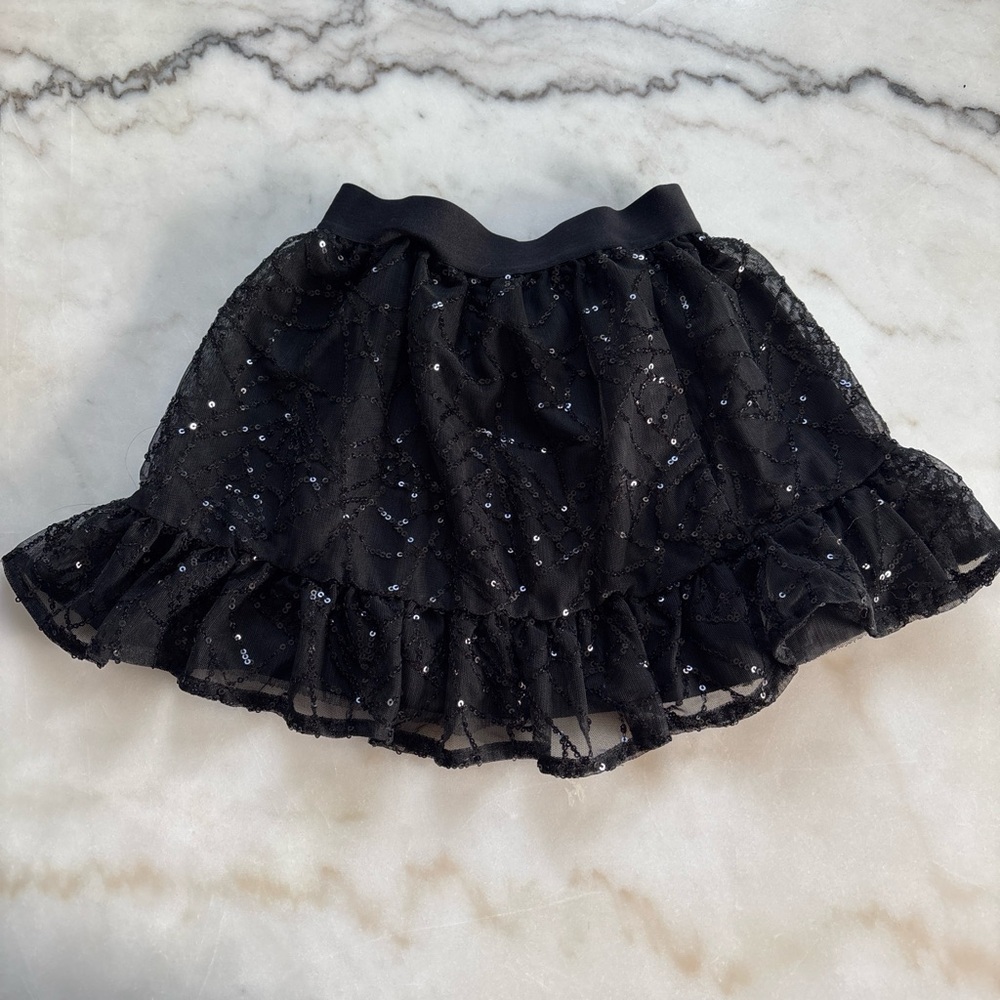 Cat & Jack Girls Black Sequin Tulle Tutu Skirt Size XS 4/5 Ruffle Lined Sparkle